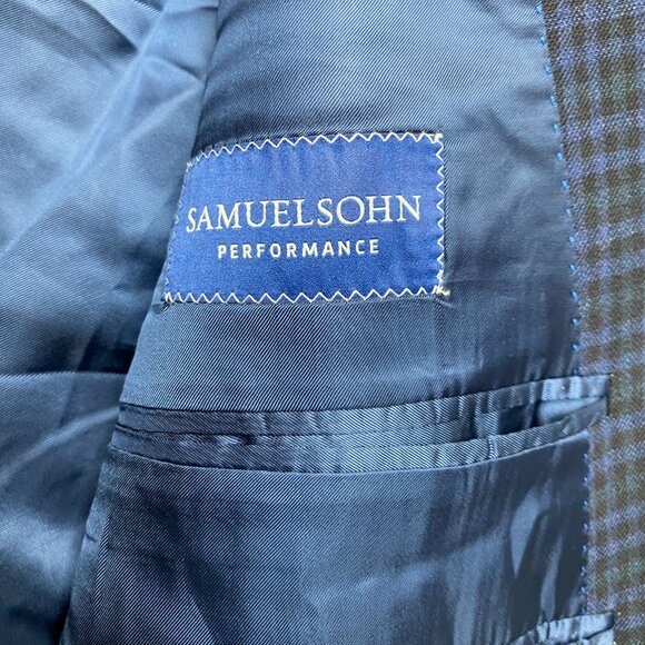 Samuelsohn Sport Coat Mens 44 Tall Blue Check Ermenegildo Zegna Fabric Jacket - Picture 8 of 14